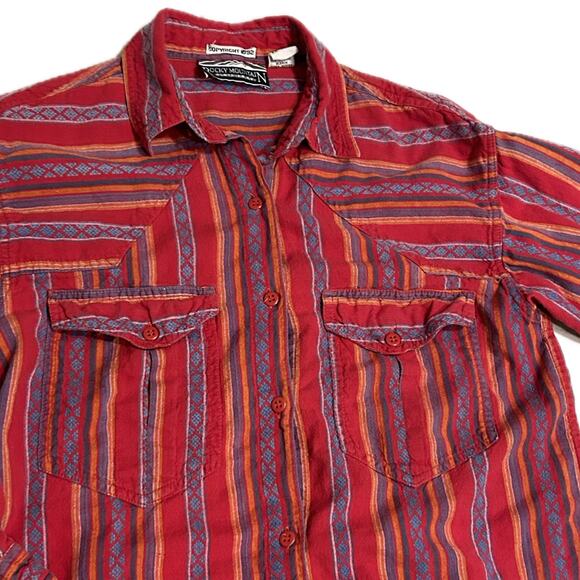 Vintage 1990s Red Cotton Stripe Button up Shirt made in India / Small - Picture 2 of 5